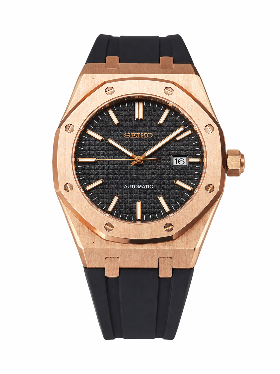 Rose Gold and Black Dial Royal Oak Seiko Mod — Vue de face