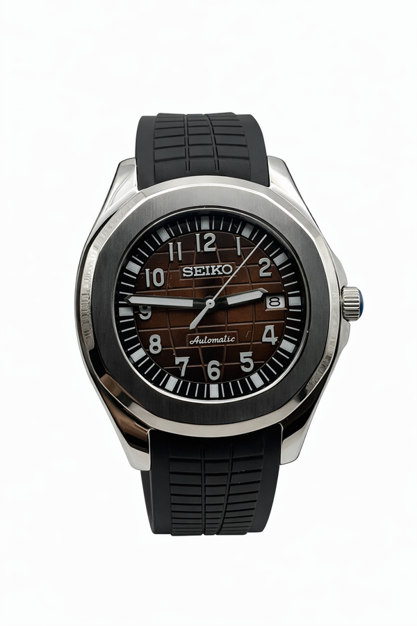 Cadran marron Aquanaut Seiko Mod - Vue de face - Seiko Prestige