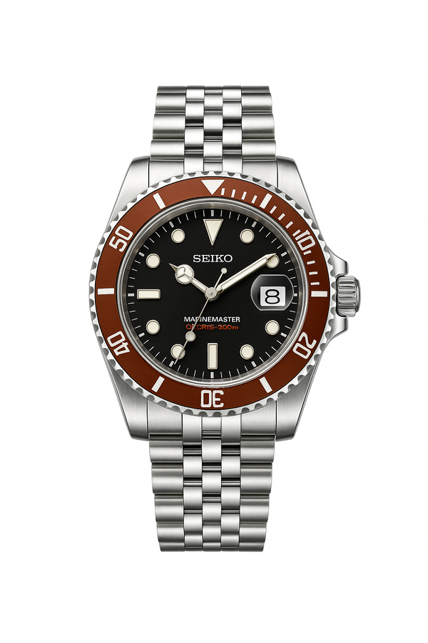 Yacht Master maroon bezel Seiko Mod — Vue de face