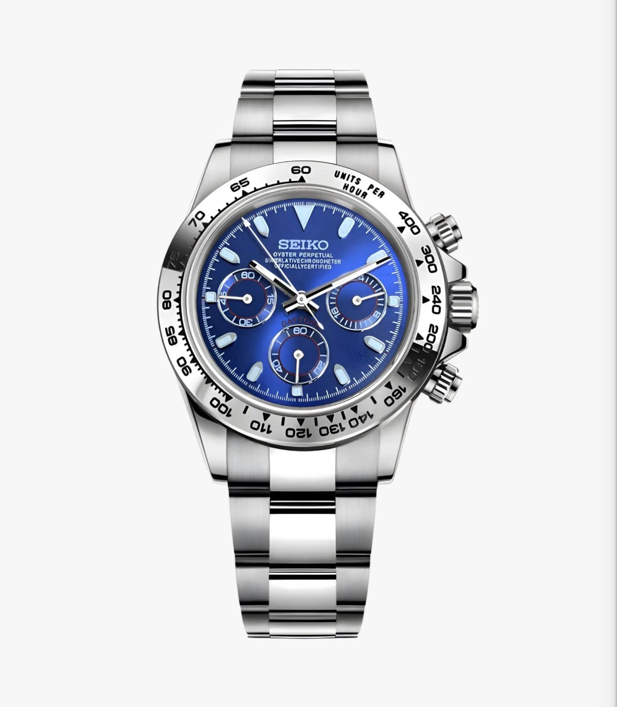 Daytona Ocean Blue Seiko Mod — Vue de face