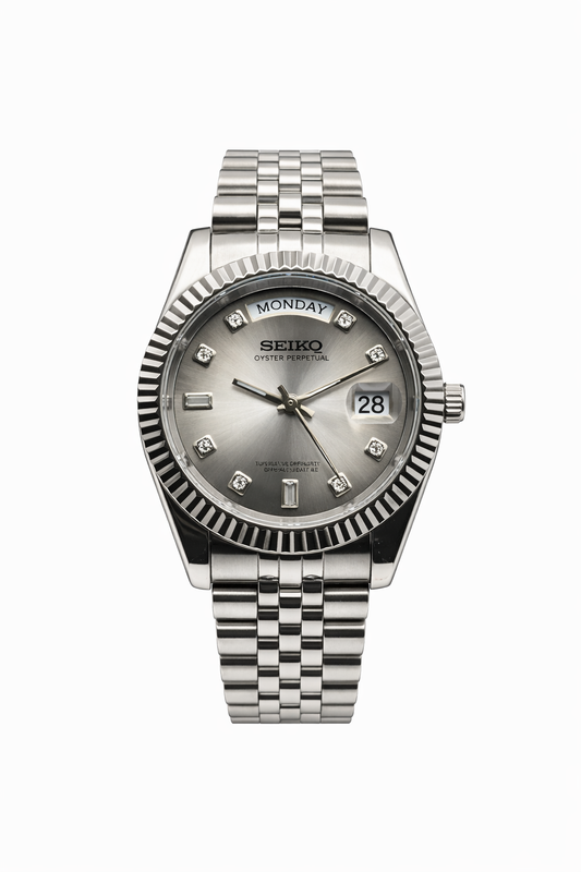 Baguette Shadow DayDate Seiko Mod - Vue de face - Seiko Prestige