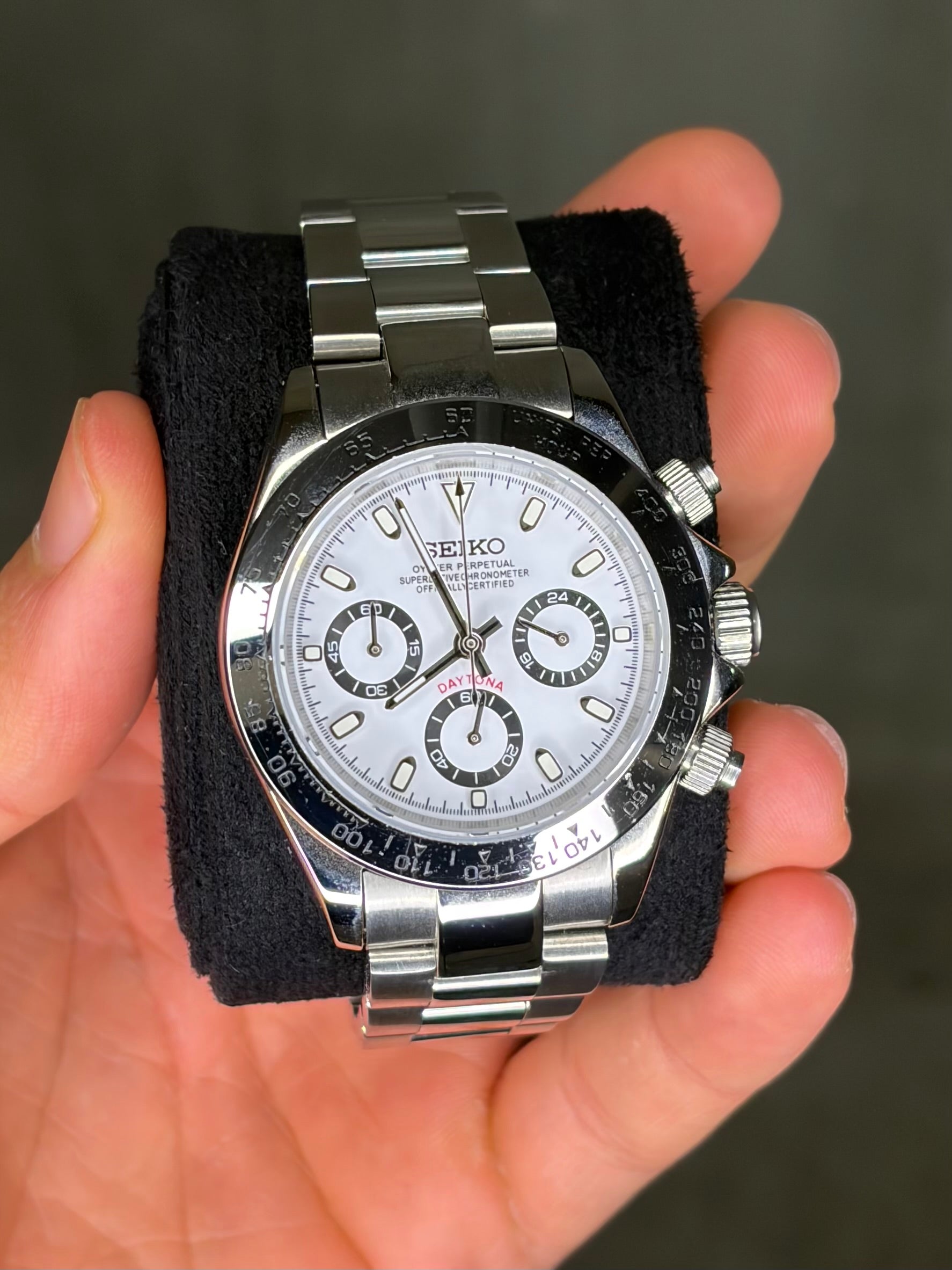 Panda Daytona - Mod Seiko Mod - Détail cadran - Finitions premium