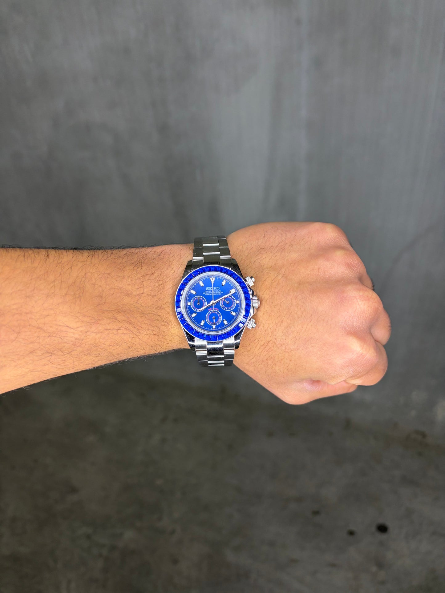Daytona Sapphire Bezel Blue Dial Seiko Mod — Détail bracelet