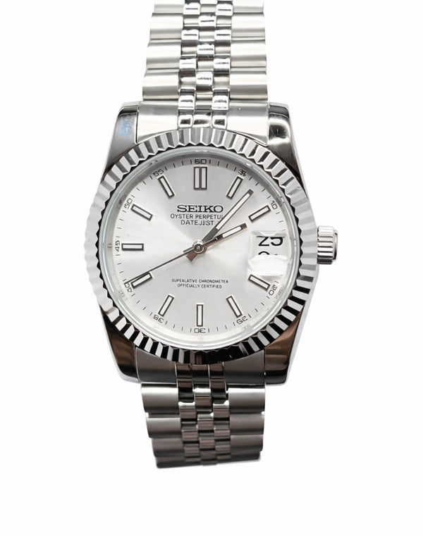 Datejust White Dial - Mod Seiko Mod - Vue de face - Seiko Prestige