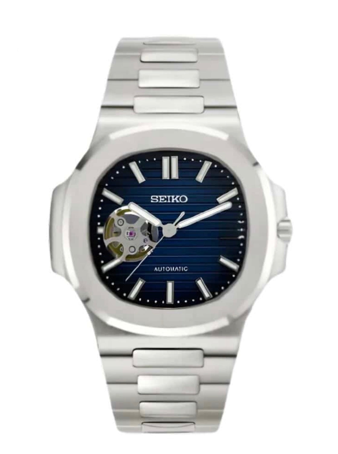 Nautiko Midnight Blue Open Heart - Mod Seiko Mod - Vue de face - Seiko Prestige