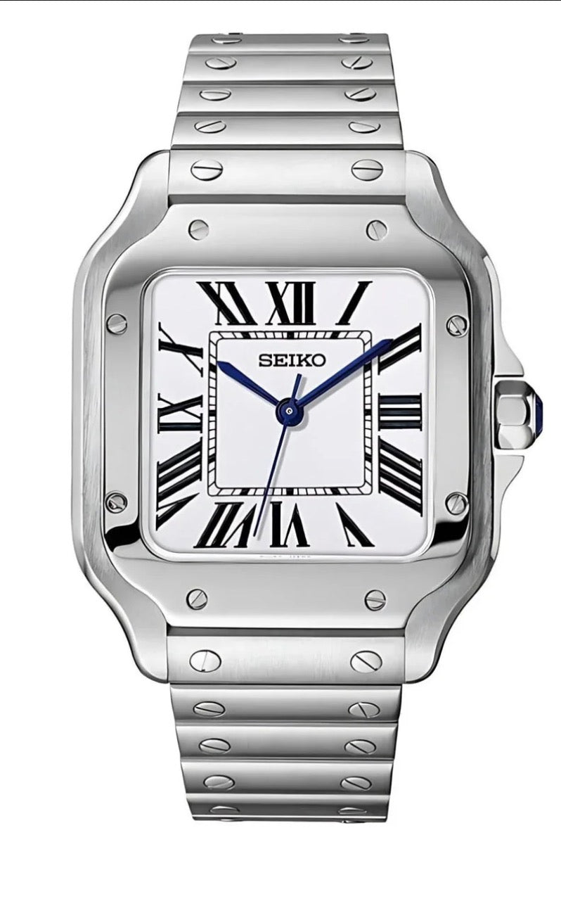 Santos White Dial Seiko Mod — Vue de face