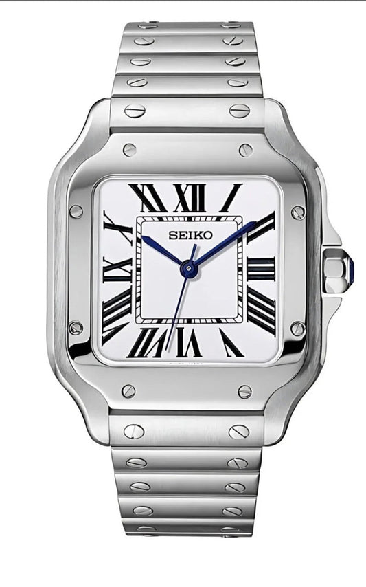 Santos White Dial Seiko Mod — Vue de face