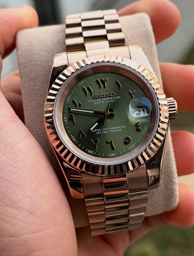 Seiko Mod Datejust oro rosa oliva arabo
