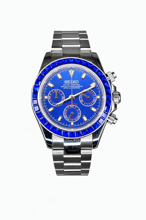 Daytona Sapphire Bezel Blue Dial Seiko Mod — Vue de face