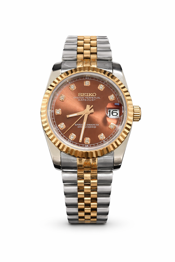 Datejust Two Tone Chocolate - Mod Seiko Mod - Vue de face - Seiko Prestige