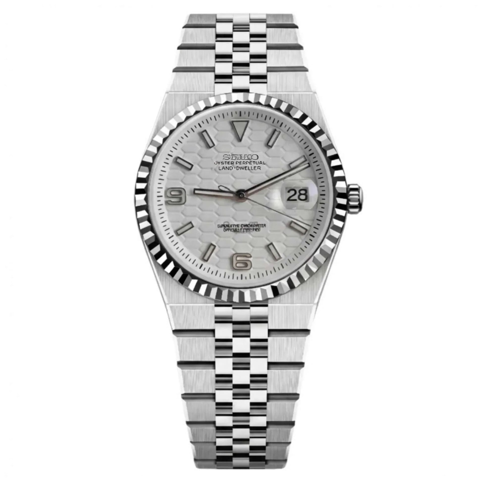 LandDweller White Dial Seiko Mod — Vue de face