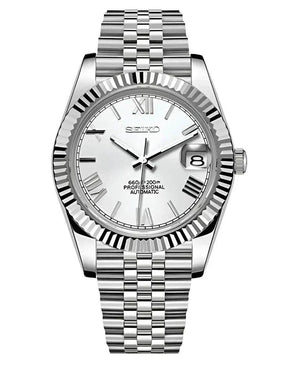Datejust Roman White Dial Seiko Mod — Vue de face