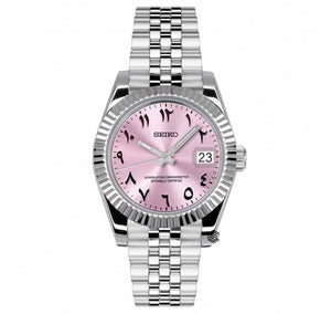 Datejust Pink Arabic Numerals Seiko Mod — Vue de face