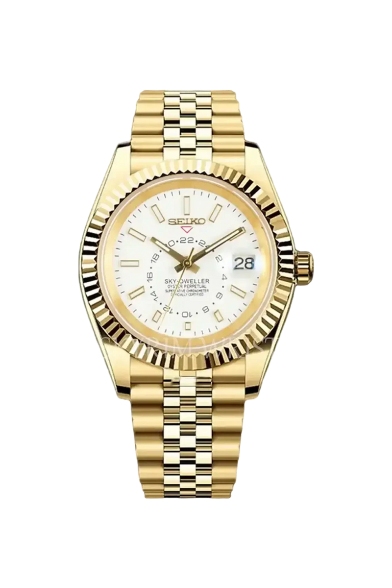 Seiko Mod Skydweller Gold & White