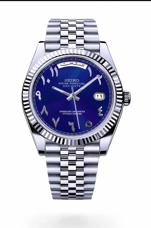 Daydate Blue Arabic Dial - Mod Seiko Mod - Vue de face - Seiko Prestige