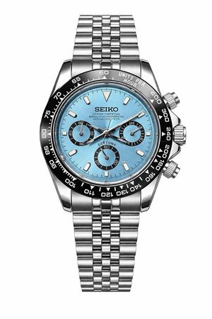 Daytona Platinum Blue Seiko Mod — Vue de face