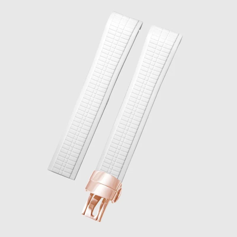 Bracelet Style Aquanaut 21 mm Silicone Blanc, fermoir or rose