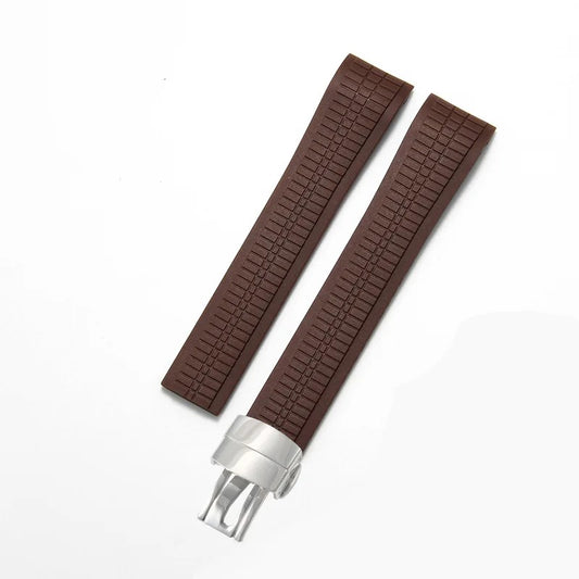 Bracelet Style Aquanaut 21 mm Silicone Chocolat, fermoir argenté