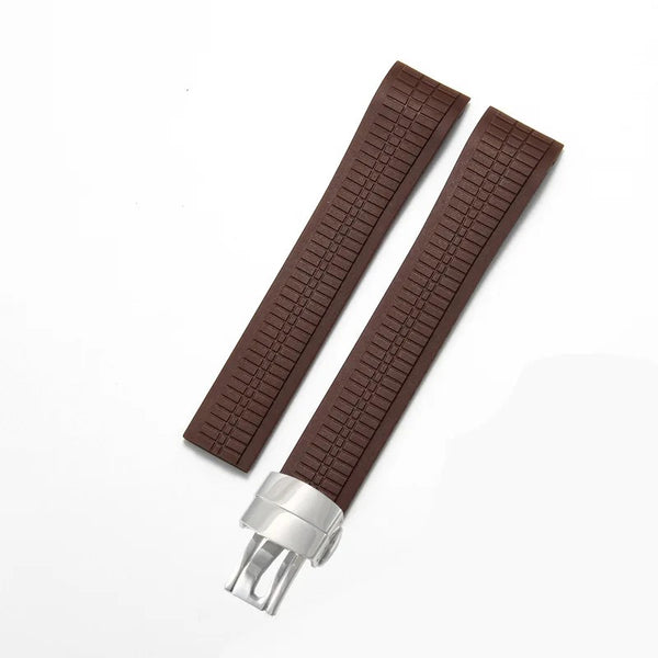 Bracelet Style Aquanaut 21 mm Silicone Chocolat, fermoir argenté