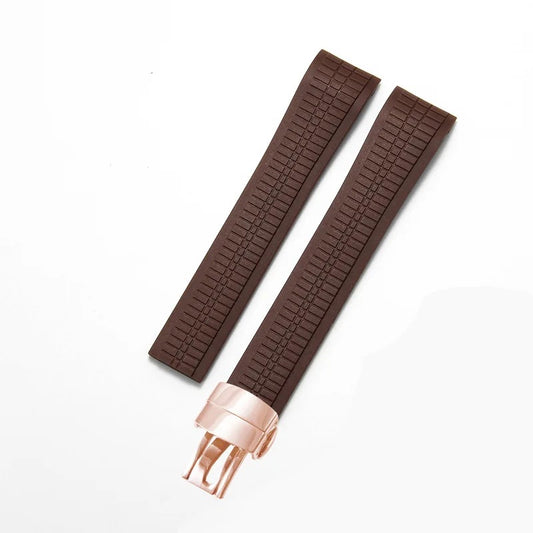 Bracelet Style Aquanaut 21 mm Silicone Chocolat, fermoir or rose