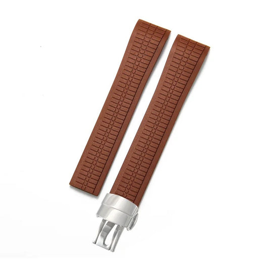 Bracelet Style Aquanaut 21 mm Silicone Marron, fermoir argenté