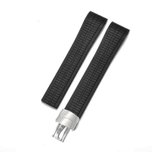 Bracelet Style Aquanaut 21 mm Silicone Noir, fermoir argenté