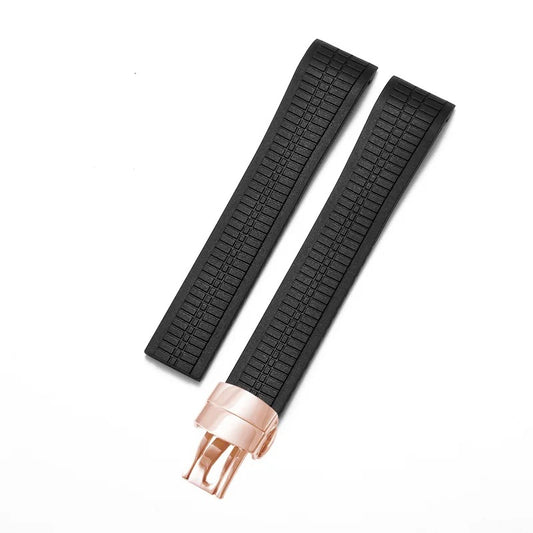 Bracelet Style Aquanaut 21 mm Silicone Noir, fermoir or rose