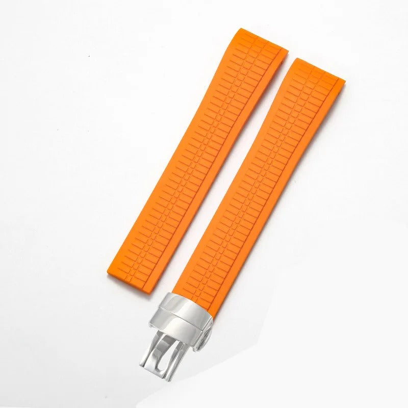 Bracelet Style Aquanaut 21 mm Silicone Orange, fermoir argenté