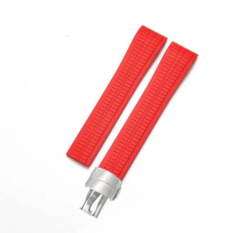 Bracelet Style Aquanaut 21 mm Silicone Rouge, fermoir argenté