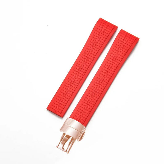 Bracelet Style Aquanaut 21 mm Silicone Rouge, fermoir or rose