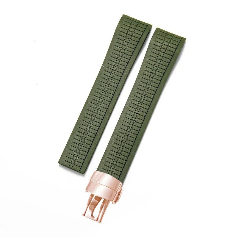 Bracelet Style Aquanaut 21 mm Silicone Vert Kaki, fermoir or rose