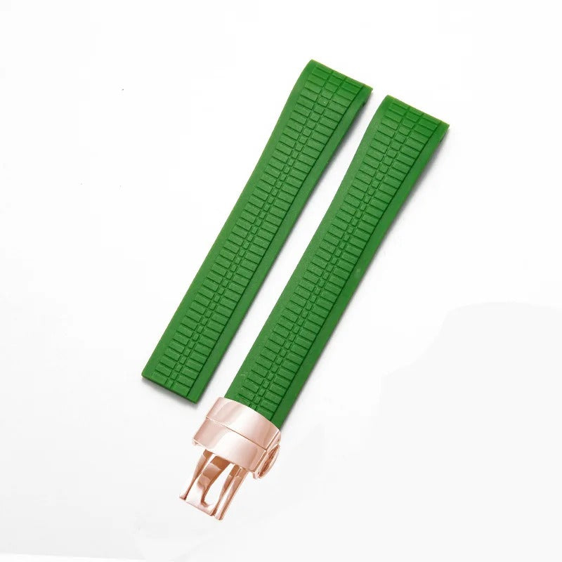 Bracelet Style Aquanaut 21 mm Silicone Vert, fermoir or rose