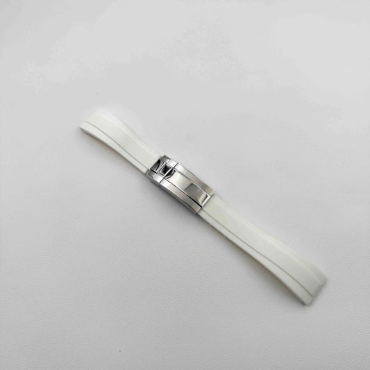 Bracelet Style Oysterflex 20 mm Blanc, Boucle Acier, vue de face