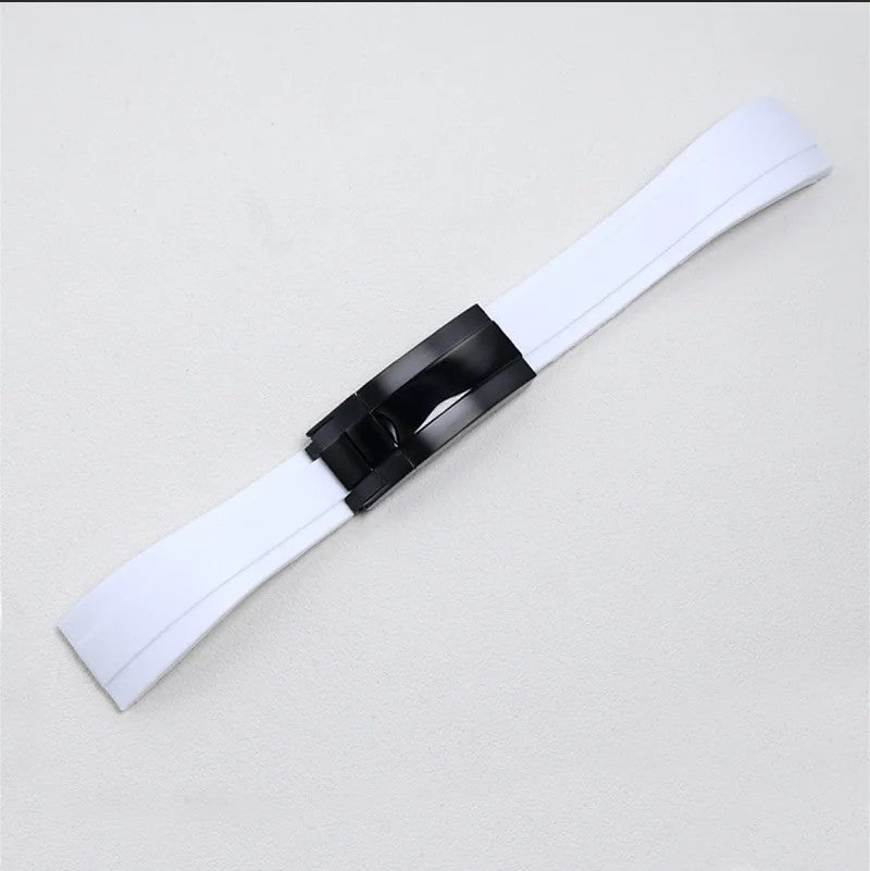 Bracelet Style Oysterflex 20 mm Blanc, Boucle Noire, vue de face