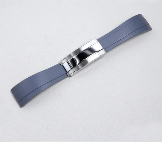 Bracelet Style Oysterflex 20 mm Bleu Ardoise, Boucle Acier, vue de face