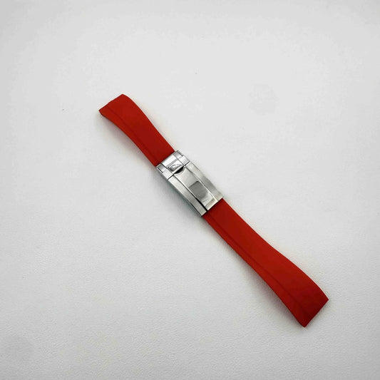 Bracelet Style Oysterflex 20 mm Rouge, Boucle Acier, vue de face