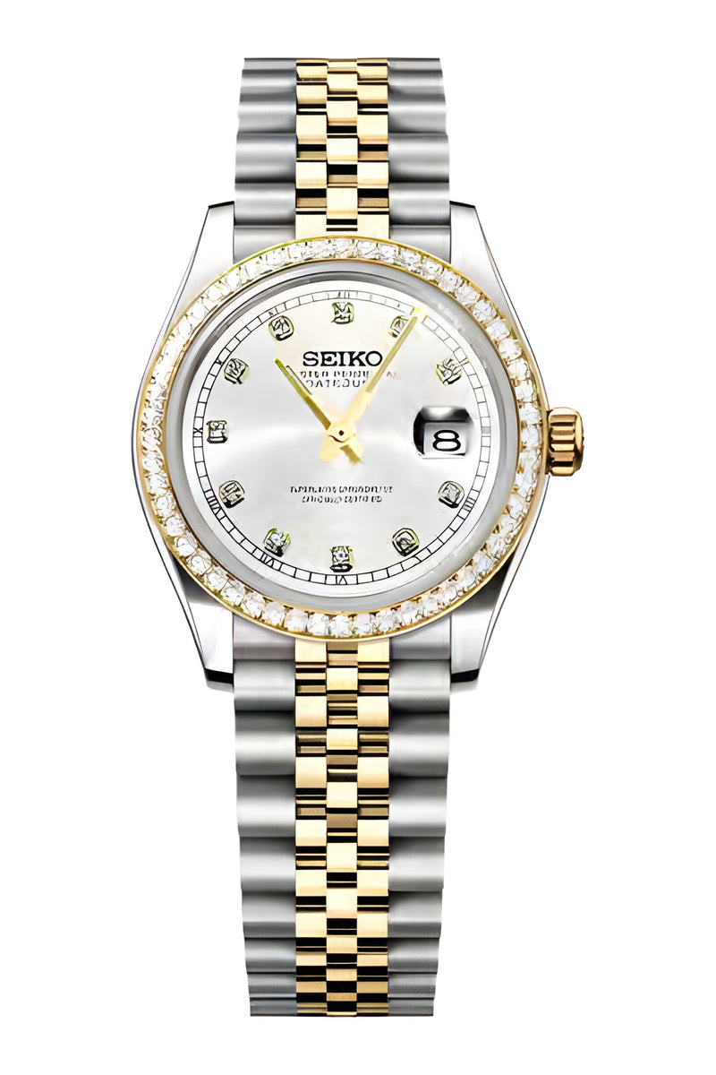 Seiko Mod Lady Datejust Diamond Bezel Two Tone Gold